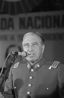 Spanish Text Prints: Augusto Pinochet at Microphone