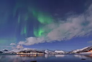 Images Dated 19th February 2016: Aurora Borealis under Full Moon in Senja, Norway