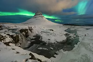 Aurora over Kirkjufell Mountain Iceland