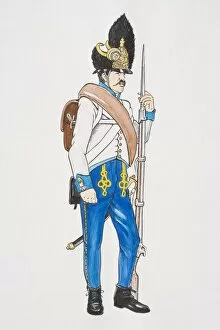Images Dated 11th July 2006: Austrian empire circa 1815, Hungarian Grenadier in Austrian Army, holding musket, side view