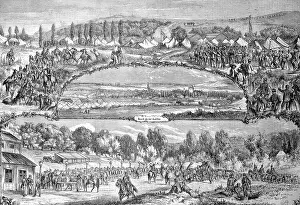 The Austrian Military Camp near Bruck an der Leitha, Austria, Historic, digitally restored reproduction of an original 19th century painting, exact original date unknown