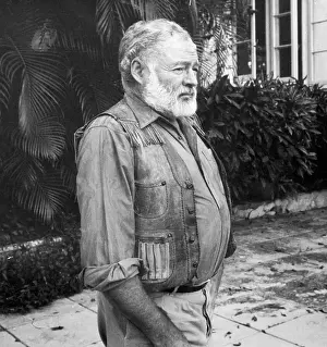 Author Ernest Hemingway in Yard