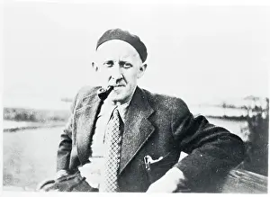 Author Halldor Kiljan Laxness Posing Outside With Pipe in His Mouth