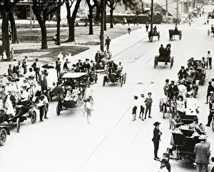 Parade Prints: Automobile Parade Down Main Street