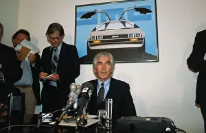 Automobile Tycoon John DeLorean at Press Bankruptcy Conference