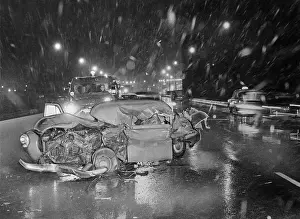 Snowfall Prints: Automobile Wreckage from a Traffic Accident