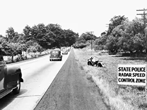 Connecticut Prints: Automobiles Pass Radar Control Zone Sign