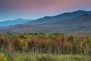 Autumn forest near White Mountains at sunset, New Hampshire, USA