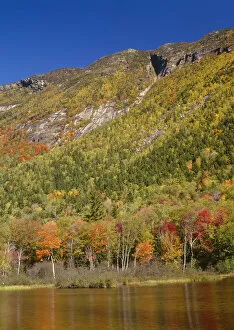 Images Dated 8th August 2016: Autumn hardwood forest and pond beneath Mt. Webster, White Mountains, Crawford Notch State Park