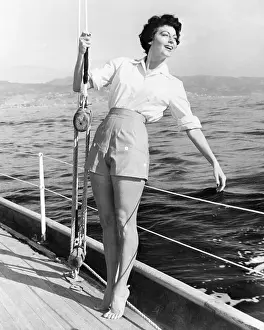 Ava Gardner Hanging on Sailboat Rigging