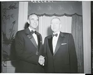 Irving M Prints: Averill Harriman Shaking Hands With Irving Ives