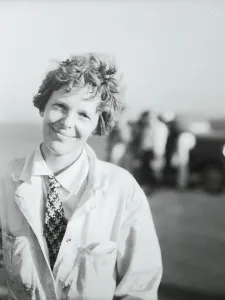 Relief Prints: Aviatrix Amelia Earhart Smiling at Airfield