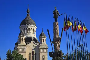 Abbey Prints: Avram Iancu Statue and Orthodox Cathedral at the Piata Avram Iancu in Cluj