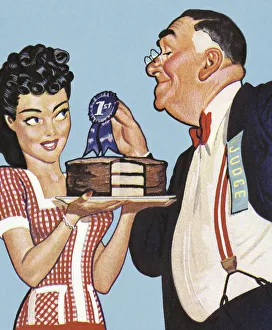 Blue Background Gallery: Awarding a Blue Ribbon for a Prize Cake