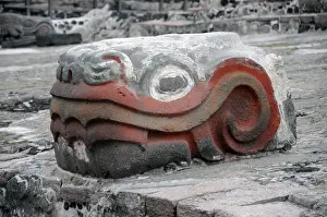 Aztec Serpent Sculpture Print, Templo Mayor Mexico City. Art
