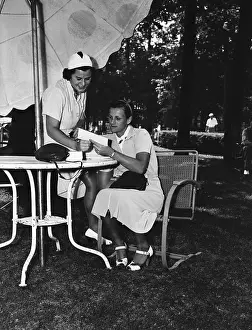 Outdoor Furniture Prints: Babe Didrikson and Helen Hicks Compare Scores