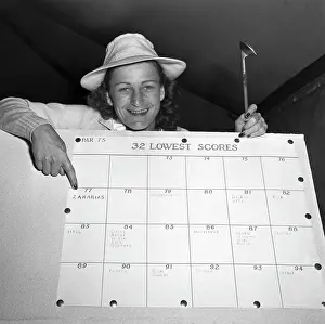 Babe Didrikson Pointing to Scoreboard