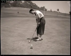 Putting Prints: Babe Didrikson Putting on Golf Course