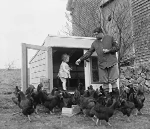 Fatherhood Prints: Babe and Dorothy Ruth Feeding Chickens