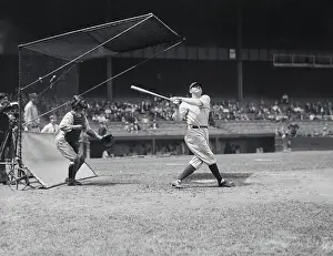 Babe Ruth in Baseball Batting Action