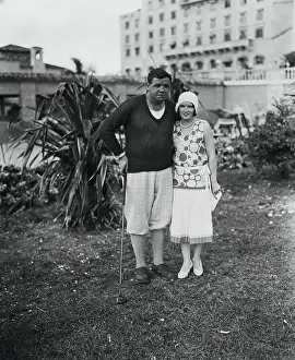 Babe Ruth golfing with wife Claire Hodgson