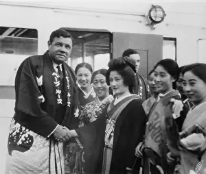 Babe Ruth Being Greeted by Geisha Girls