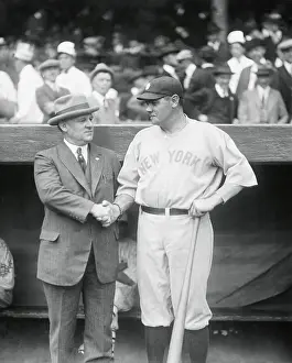 John J Prints: Babe Ruth Being Greeted by John McGraw