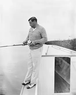 Maryland Prints: Babe Ruth Holding Fishing Pole