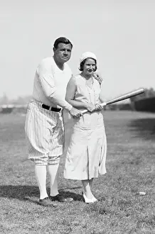 Babe Ruth Instructing Wife in Batting