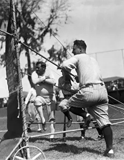 Petersburg Prints: Babe Ruth and Lou Gehrig Seated at Batting Practice Net