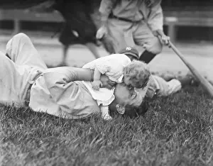 Pennant Prints: Babe Ruth Playing With Baby Daughter