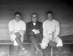 Babe Ruth Posing with Jacob Ruppert and Bob Meusel