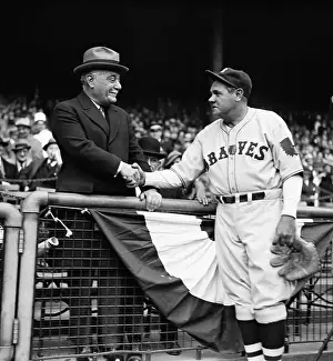 Babe Ruth Shaking Hands with Jacob Ruppert