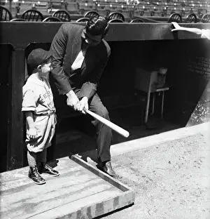 Displaying Prints: Babe Ruth Shows Boy How To Hold Bat