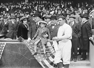 Babe Ruth on sidelines with Mayor Hylan and Actor Jackie Coogan