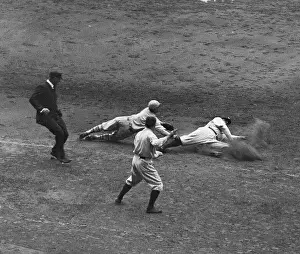 Babe Ruth Sliding into Base at World Series Game