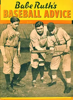 Babe Ruth Prints: Babe Ruth teaches boys to bunt