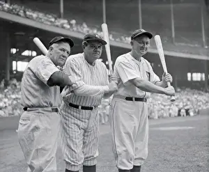 Ty Cobb Baseball Prints: Babe Ruth with Tris Speaker and Ty Cobb