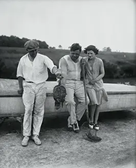 Babe Ruth and Wife Observing Caught Turtle