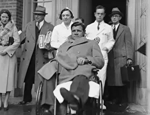 Babe Ruth with Wife and Personal Nurse at Railroad Station