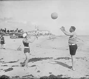 Babe Ruth and Wife Playing on Beach