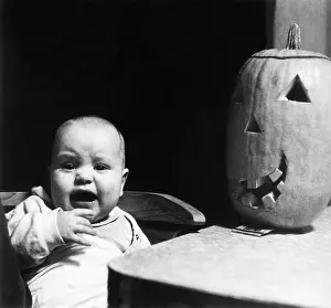 Halloween Prints: Baby Frightened by Pumpkin