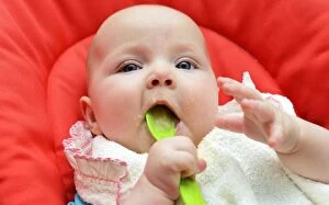 Images Dated 24th July 2014: Baby, girl, six months, fed with baby food, Germany