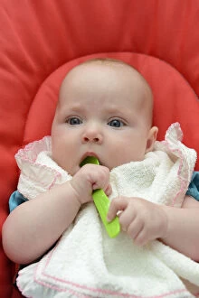 Images Dated 24th July 2014: Baby, girl, six months, with spoon in her mouth, Germany