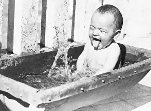 Everyday Scene Prints: Baby Playing in Washtub