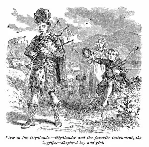 Images Dated 3rd March 2017: Bagpiper player engraving 1875