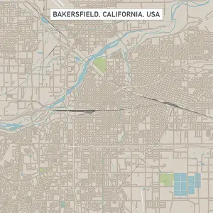 Bakersfield Prints: Bakersfield California US City Street Map