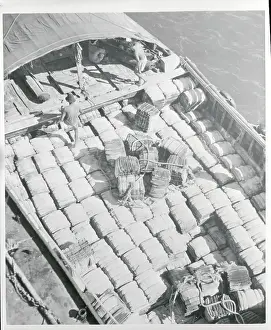 Malaysia Prints: Bales of Crude Rubber in Boat