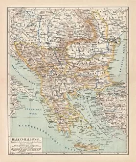 Images Dated 28th June 2015: Balkan Peninsula in 1878, lithograph
