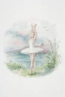 Tutu Prints: Ballerina in white tutu standing on pointes with arms stretched up